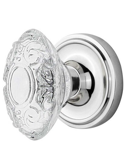 Classic Rosette Door Set with Victorian Crystal-Glass Knobs - 2 3/4 in Polished Chrome.